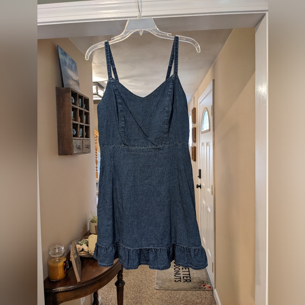 Old Navy Small Petite Blue Denim Spaghetti Strap Mini Dress